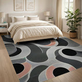 Abstract Wavy Circles Geometric Area Rug