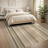 Beige Brown Vertical Striped Area Rug