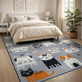 Adorable Cartoon Cats Grey Area Rug