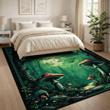 Green Enchanted Mushroom Forest Area Rug