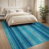 Blue Teal Vertical Stripe Woven Area Rug