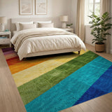 Vibrant Rainbow Diagonal Stripe Shag Rug