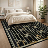 Art Deco Black Gold Geometric Area Rug