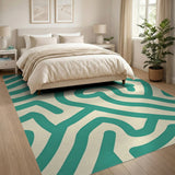 Blue and Teal Wavy Lines Abstract Area Rug