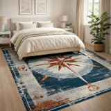 Distressed Nautical Compass Area Rug