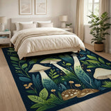 Floral Vintage Green Whimsical Mushroom Forest Area Rug
