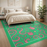 Playful Pink Swirl Star Green Kids Area Rug