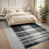 Black White Vertical Striped Distressed Area Rug