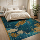 Blue and Teal Teal Sea Turtle Underwater Area Rug