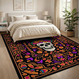 Ornate Sugar Skull Flower Crown Area Rug
