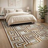 Tan Labyrinth Maze Geometric Area Rug