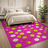 Playful Smiley Daisy Pink Area Rug