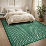 Green White Gingham Checkered Rustic Farmhouse Area Rug