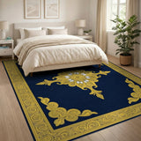 Navy Blue Ornate Gold Medallion Area Rug