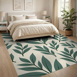Sage Green Leaves Pattern Area Rug