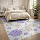 Dreamy Purple Cartoon Cats Stars Moons Area Rug