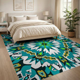 Blue and Teal Teal Starburst Geometric Area Rug