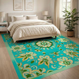 Teal Mandala Floral Vintage Area Rug