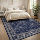 Heritage Tribal Blue and Teal Navy Blue Geometric Tribal Area Rug