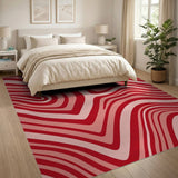 Red Wavy Red Abstract Area Rug