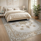 Elegant Cream Gold Floral Medallion Area Rug
