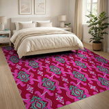 Vibrant Pink Teal Geometric Diamond Area Rug