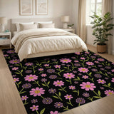 Pink Daisy Floral Area Rug on Black