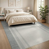 Creamy Beige Grey Vertical Stripe Border Rug