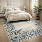 Elegant Floral Vine Border Beige Area Rug