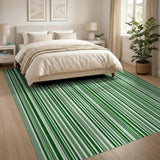 Bold Green White Vertical Striped Area Rug