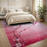 Pink Cherry Blossom Floral Pink Area Rug