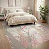 Blush Pink Woodland Birds Area Rug
