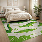 Playful Green Crocodile Kids Kids Cartoon Area Rug