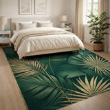 Emerald Green Palm Monstera Leaf Rug with Gold Accents