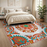 Intricate Red Teal Persian Medallion Area Rug