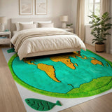 Playful World Globe Area Rug with Leaf Accents