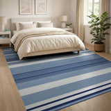 Navy Blue White Horizontal Striped Area Rug