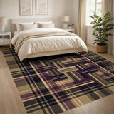 Brown Tan Plaid Patchwork Area Rug