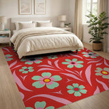 Multi-color and Patterns Vibrant Red Floral Pattern Area Rug