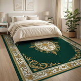 Emerald Green Gold Ornate Medallion Area Rug