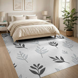 Black White Eucalyptus Leaf Pattern Area Rug