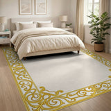 Golden Baroque Ornate Border Area Rug