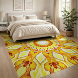Vibrant Yellow Mandala Frog Area Rug