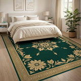 Green Emerald Green Gold Floral Medallion Area Rug