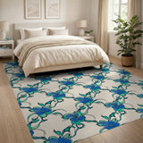 Blue and Teal Teal Blue Floral Vintage Area Rug