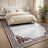 Brown and Tan Ornate Traditional Persian Border Area Rug