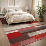Red Bold Red Geometric Block Area Rug