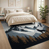 Howling Wolf Full Moon Mountains Grey Rug