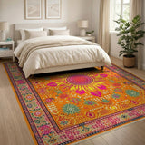 Vibrant Orange Sunburst Persian Area Rug