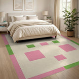 Playful Pink Green Geometric Patchwork Rug